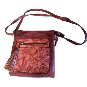Liz Soto Purse "Sara" Small Crossbody Bag PU Vegan Leather Zippers Wine
